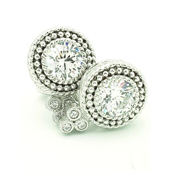 Judith Ripka 925 Sterling Silver Round CZ Cubic Zirconia Huggie Hoop Earrings - Picture 1 of 10